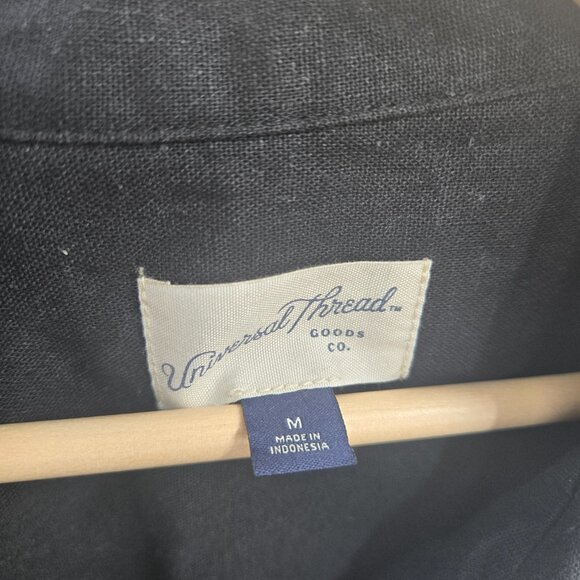 Universal Thread Black Linen Rayon Camp Button Down Short Sleeved Blouse Medium - Picture 8 of 10